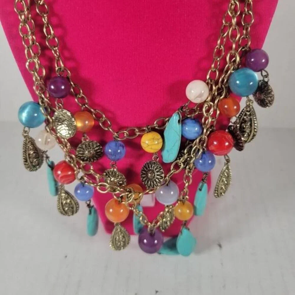 Teardrop Southwestern Festival Boho Faux Turquoise Charm Necklace & Earring Set
